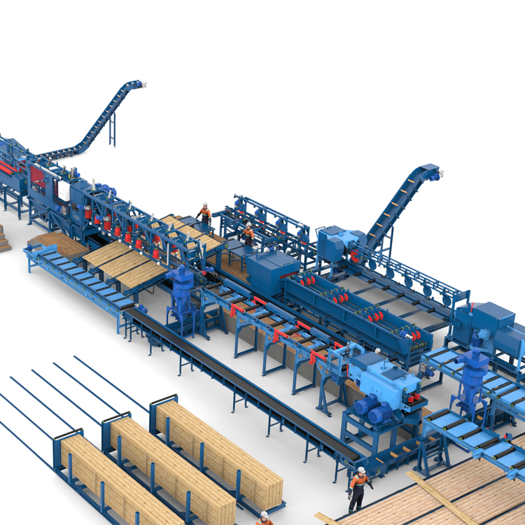Лесопильная линия Сибирь с возвратом необрезной доски и горбыльной линией