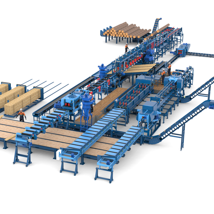 Лесопильная линия Сибирь с возвратом необрезной доски и горбыльной линией