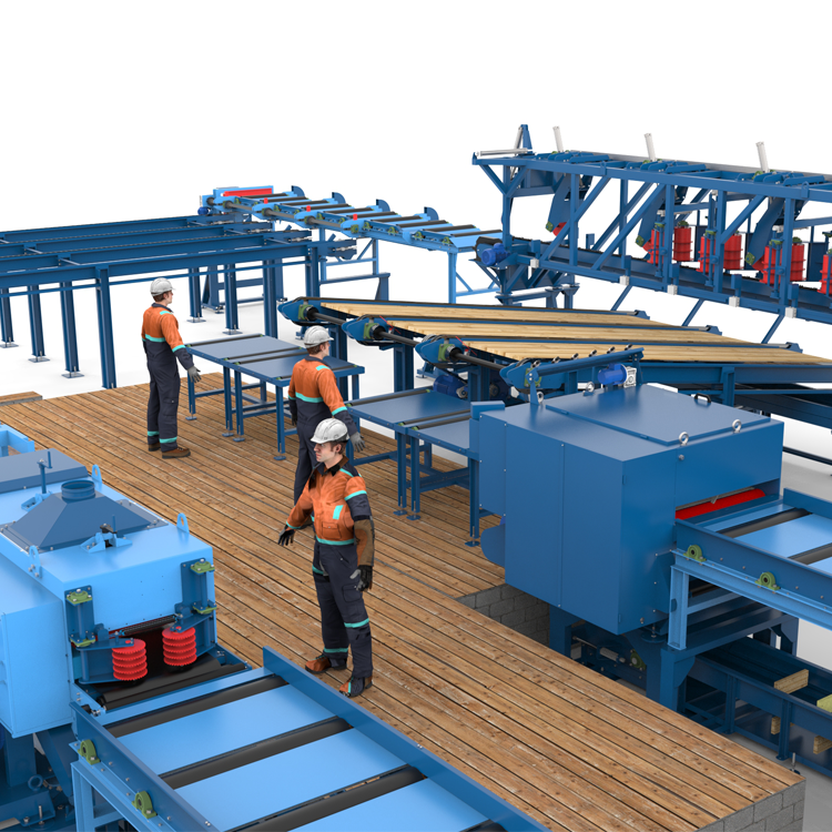 Лесопильная линия Сибирь с перекладкой лафетов и разворотом