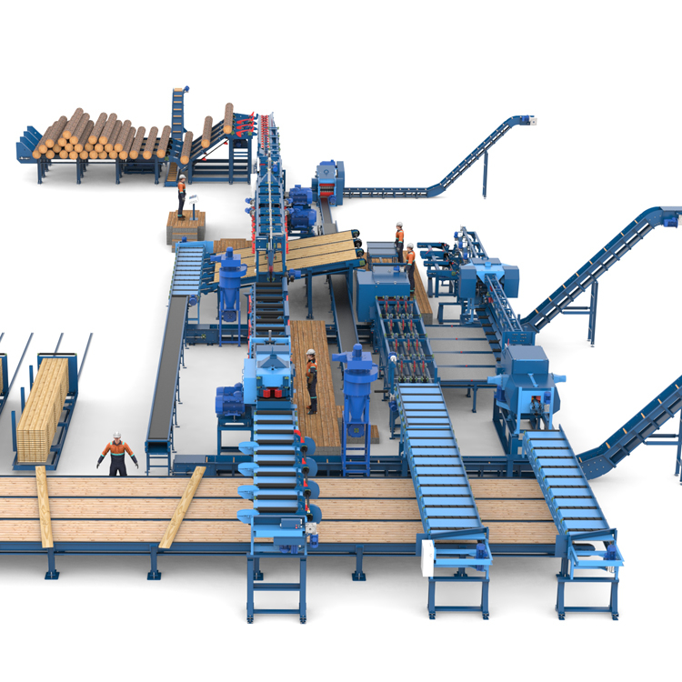 Лесопильная линия Сибирь с возвратом необрезной доски и горбыльной линией