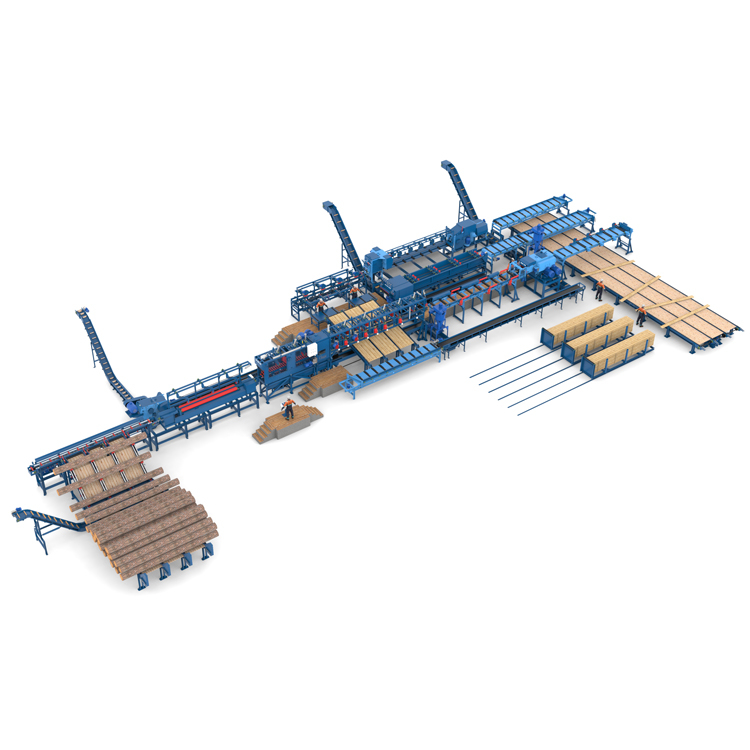 Лесопильная линия Сибирь с возвратом необрезной доски и горбыльной линией