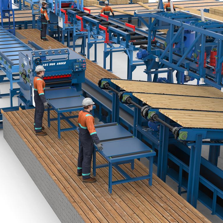 Лесопильная линия Сибирь с возвратом необрезной доски