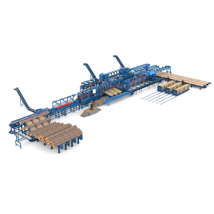 Лесопильная линия Сибирь с возвратом необрезной доски и горбыльной линией