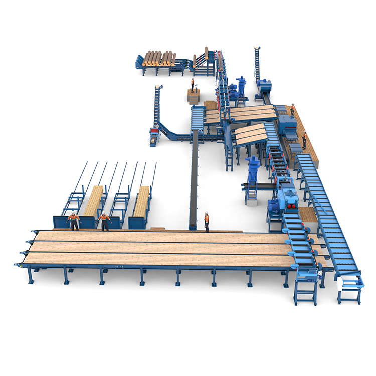 Лесопильная линия Сибирь с возвратом необрезной доски и перекладкой лафета