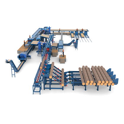 Лесопильная линия Сибирь с возвратом необрезной доски и перекладкой лафета