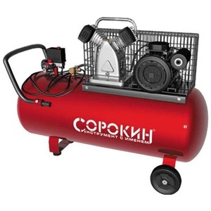 Компрессор поршневой 10атм, 2,2кВт, 220В, 420л/мин, горизонтальный ресивер 100л Сорокин 13.8