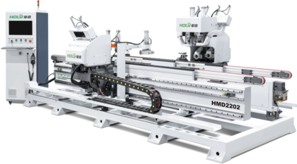 Проходной обрабатывающий центр с ЧПУ для фрезерования отверстий в дверных полотнах и коробках под замок и петли HOLD HMD2202