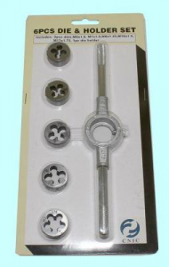 Набор из  5 штук плашек М6-М12 9ХС + плашкодержатель в блистере (6 позиций) SC006-1 "CNIC"