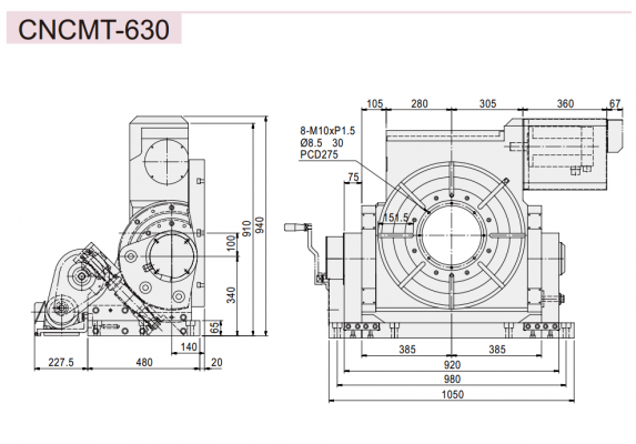 Двухосевой поворотный стол с ручным наклоном CNCMT-630 GSA+