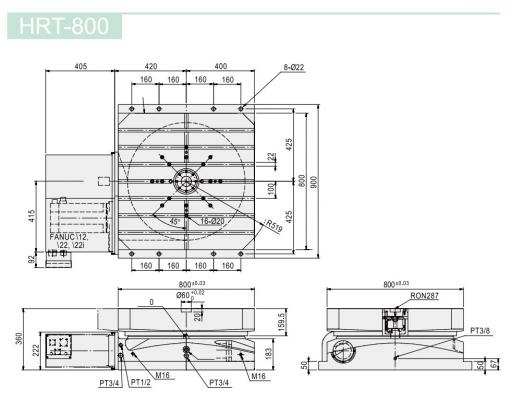 Большой горизонтальный одноосевой поворотный стол ЧПУ HRT-800 GSA+